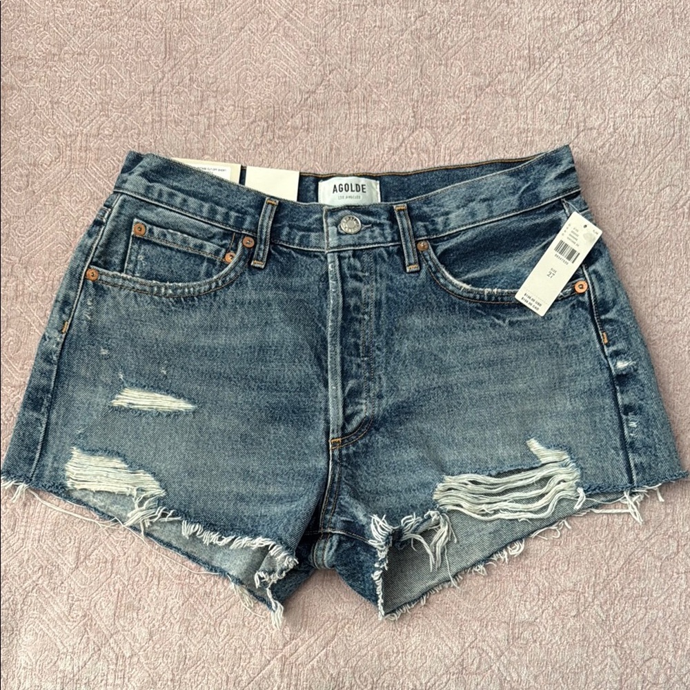 Agolde Blue Jean Shorts Distressed Raw Hem